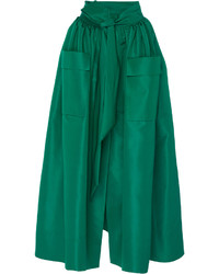 Dark Green Satin Midi Skirt