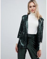 Outrageous Fortune Sequin Tuxedo Blazer Co Ord In Emerald Green