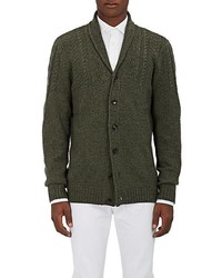 Men's Dark Green Shawl Cardigan, Grey V-neck Sweater, White Long Sleeve ...