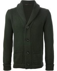 Men's Dark Green Shawl Cardigan, Grey V-neck Sweater, White Long Sleeve ...