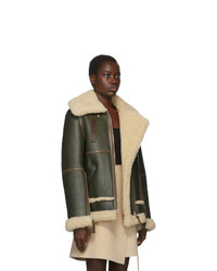 Acne Studios Green And White Shearling Long Raf Jacket