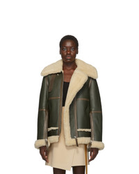 Acne Studios Green And White Shearling Long Raf Jacket