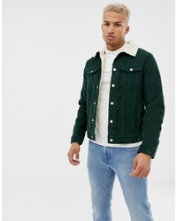 Pull&Bear Borg Lined Cord Jacket In Green