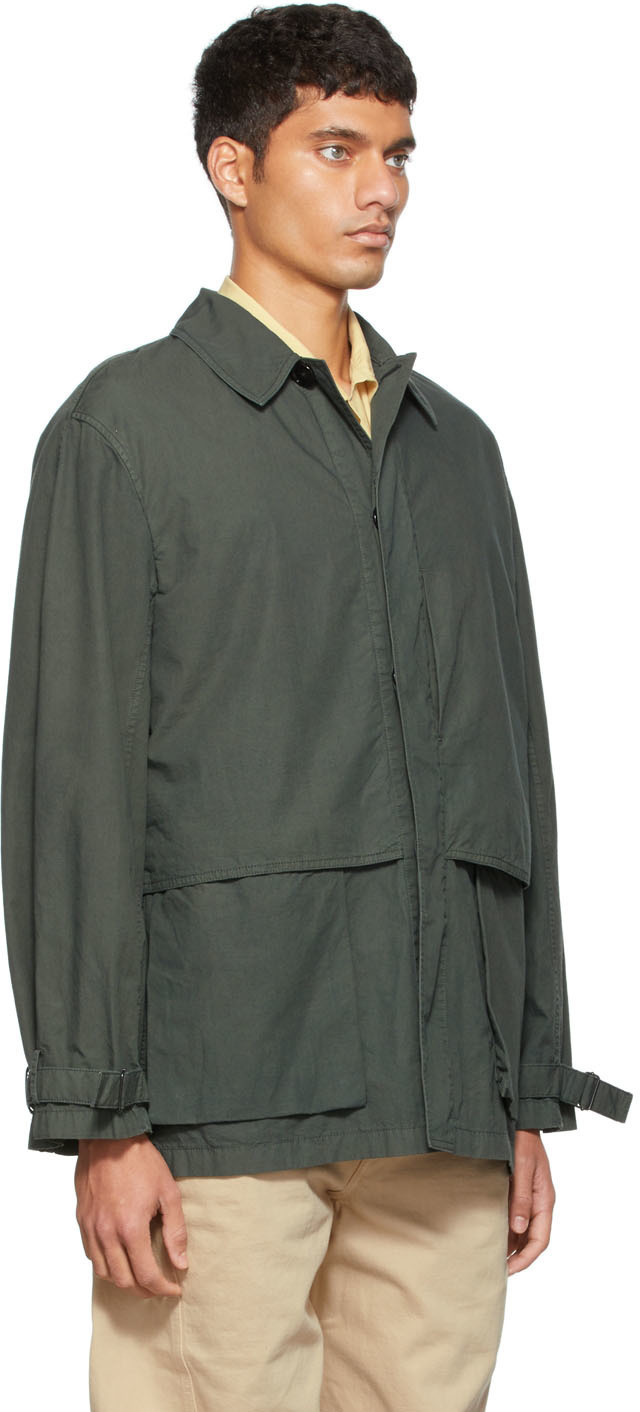 Lemaire Green Gabardine Storm Flap Jacket, $790 | SSENSE | Lookastic