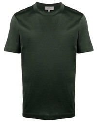 Dark Green Silk Crew-neck T-shirt