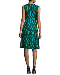 Diane von Furstenberg Sleeveless Side Tie Flare Dress Green Pattern