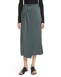 Dark Green Silk Midi Skirt