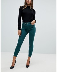ASOS DESIGN Asos Ridley High Waist Skinny Jeans With Front Seam Detail And Extended Button Tab In Dark Forest Green