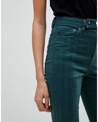 Asos Tall Asos Tall Ridley High Waist Skinny Jean With Front Seam Detail And Extended Button Tab In Dark Forest Green