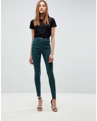 Asos Tall Asos Tall Ridley High Waist Skinny Jean With Front Seam Detail And Extended Button Tab In Dark Forest Green