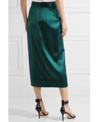 Dion Lee Wrap Effect Silk Satin Midi Skirt Emerald