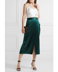 Dion Lee Wrap Effect Silk Satin Midi Skirt Emerald