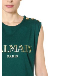Balmain Laminated Logo Jersey Sleeveless Top