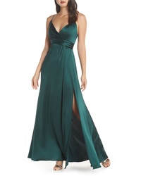 Dark Green Slit Satin Evening Dresses for Women | Lookastic