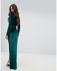 Outrageous Fortune Plunge Front Wrapover Maxi Dress In Velvet