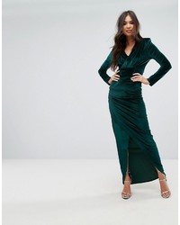 Outrageous Fortune Plunge Front Wrapover Maxi Dress In Velvet