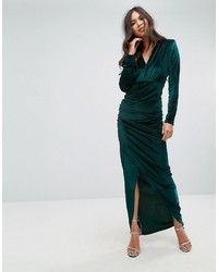 outrageous fortune high neck maxi dress with thigh split