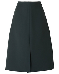 Dark Green Slit Wool Midi Skirt