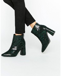 Daisy Street Green Snake Print Heeled Ankle Boots