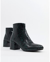 Dark Green Snake Leather Ankle Boots