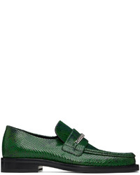 Dark Green Snake Leather Loafers for Men | Lookastic