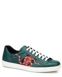 Gucci New Ace Snake Print Leather Low Top Sneakers