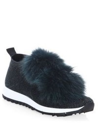 Jimmy Choo Norway Fur Pom Pom Lurex Sneakers