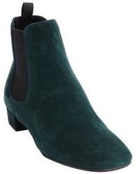 Prada Bottle Green Suede Square Toe Ankle Boots