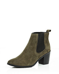 Women's Dark Green Suede Ankle Boots by 