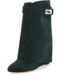 Givenchy Suede Shark Lock Fold Over Boot Forest Green