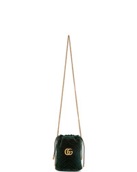 Gucci Green Velvet Gg Marmont Bucket Bag