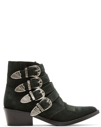 Toga Pulla Green Suede Four Buckle Western Boots