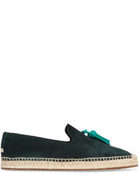 Burberry Tasseled Leather And Suede Espadrilles Dark Green