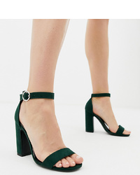 New Look Barely There Block Heeled Sandal In Dark Green