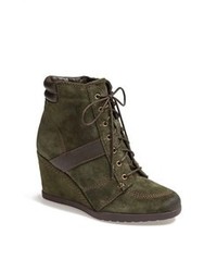 Dark Green Suede Lace-up Ankle Boots
