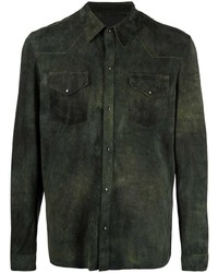 Dark Green Suede Long Sleeve Shirt