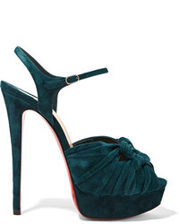 Christian Louboutin Ionescadiva 150 Knotted Suede Platform Sandals Emerald