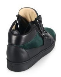 Giuseppe Zanotti Double Zip Leather Suede Mid Top Sneakers