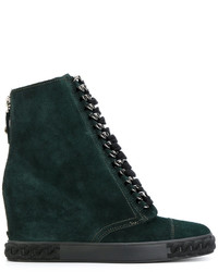 Dark Green Suede Wedge Ankle Boots