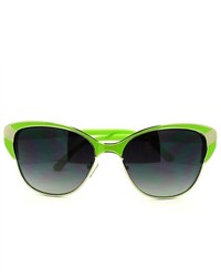 106Shades Retro Metal Frame Cat Eye Half Rim Sunglasses Green