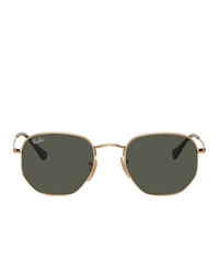 Ray-Ban Gold And Green Hexagonal Sunglasses