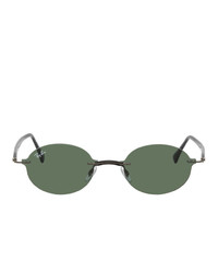 Ray-Ban Gunmetal And Green Rimless Round Sunglasses