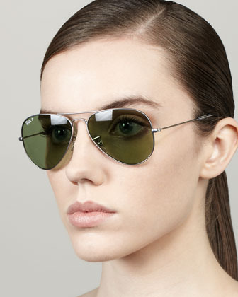 Ray Ban Polarized Aviator Sunglasses Green 195 Neiman Marcus Lookastic
