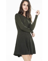 Olive And Navy Plaited Fit And Flare Sweater Dress