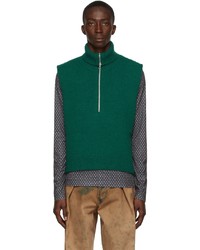 Dries Van Noten Green Wool Zip Up Vest