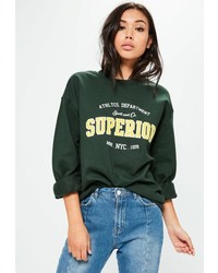Missguided Green Washed Superior Graphic Sweatshirt