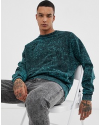 ASOS DESIGN Oversized Sweatshirt With Nibbling In Green Acid Wash