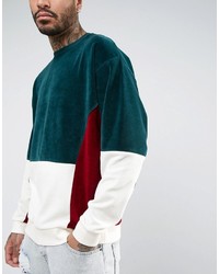 Asos Oversized Velour Cut Sew Sweatshirt In Green