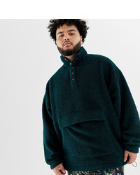 ASOS DESIGN Plus Oversized Sweatshirt In Borg With Popper Neck In Green