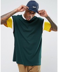 Asos Oversized Longline T Shirt With Color Blocking In Green